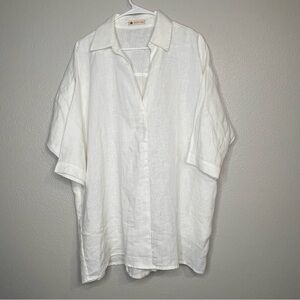 Knotium Womens Size M White Tunic Linen Top Shirt Pockets Lagenlook Minimalist